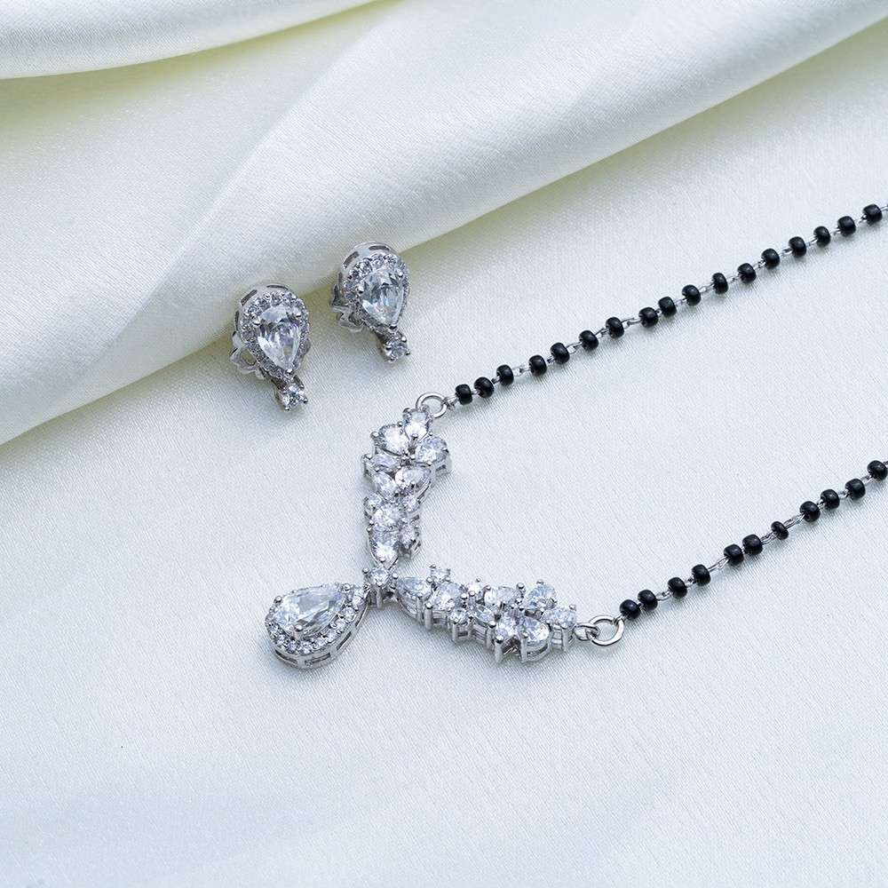 Reegalia Apsara Drop Mangalsutra & Ear Ring Set in 925 Silver.