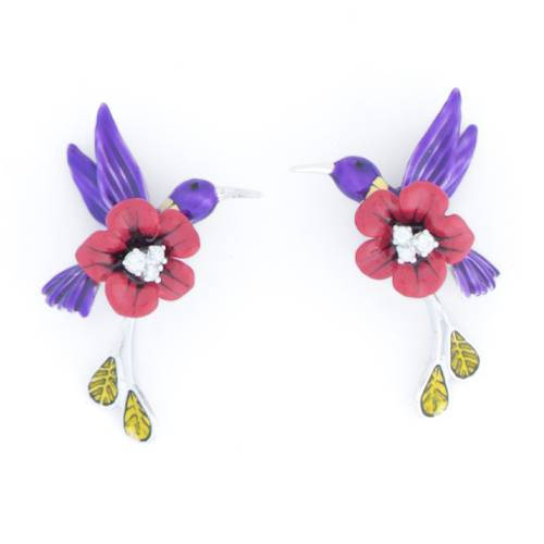 Sterling Silver Enamel Hummingbird Earrings.