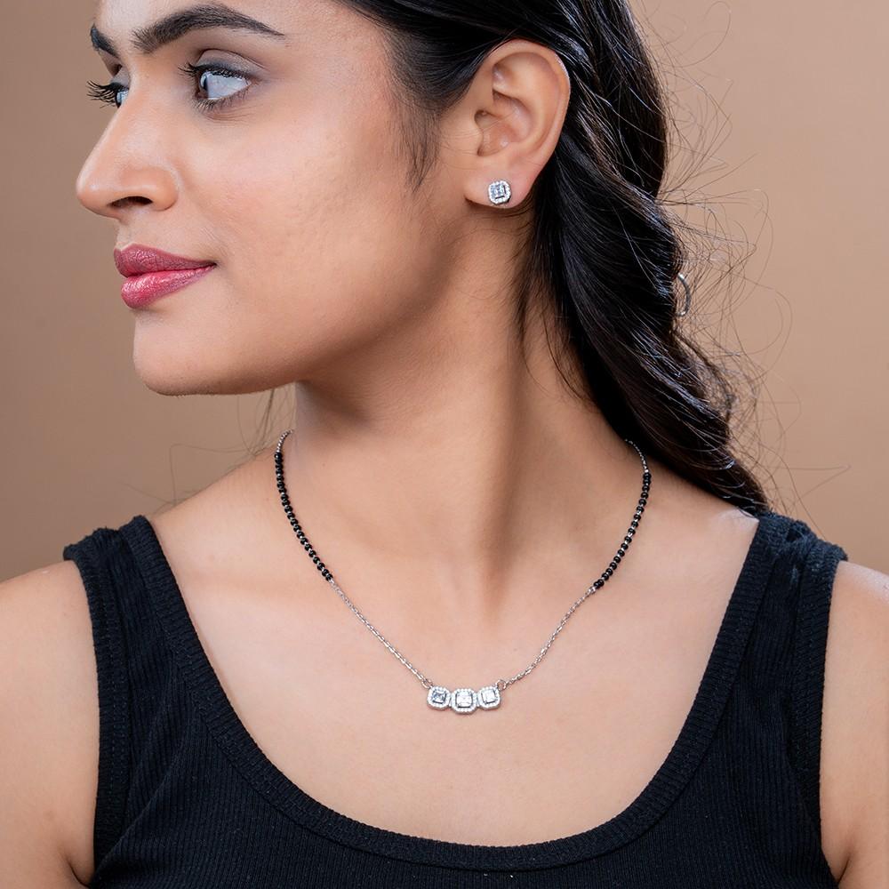 Cube Charm Mangalsutra Bracelet & Stud Earrings Set.