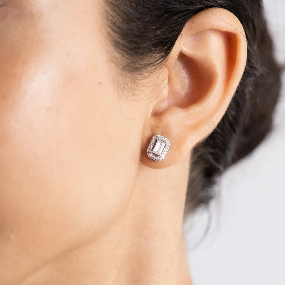 Reegalia Sterling Silver Emerald-Cut Halo Necklace & Earrings Set