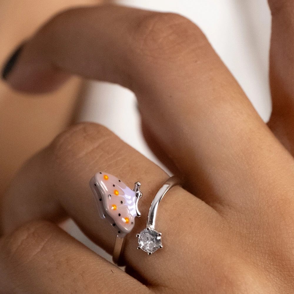 Reegalia Blush Butterfly Ring – 925 Silver with Enamel & CZ