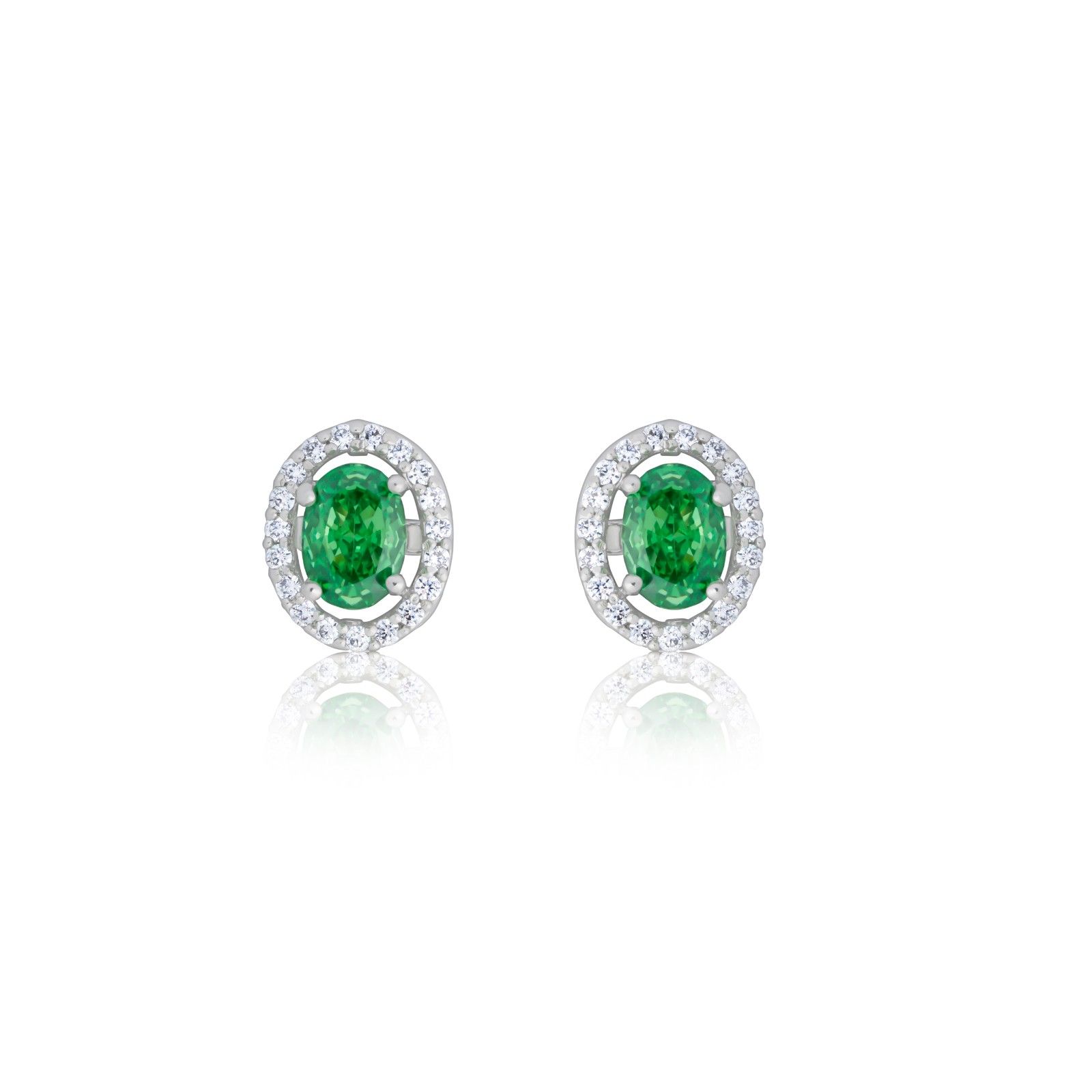925 Sterling Silver Green Emerald Oval Pendant Set with Earrings
