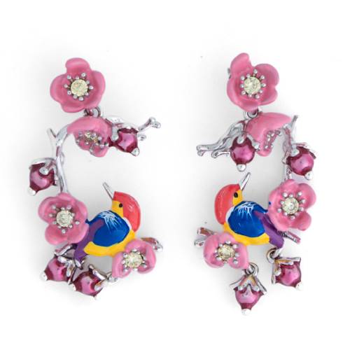 Hummingbird Harmony Earrings – 925 Silver Enamel Hoops