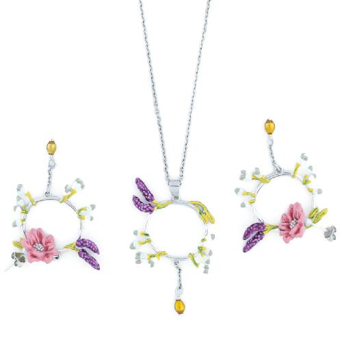Spring Flight Set – 925 Silver Butterfly & Blossom Necklace and Earrings