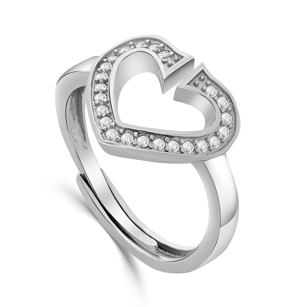 Open Heart Embrace Adjustable Ring in 925 Silver