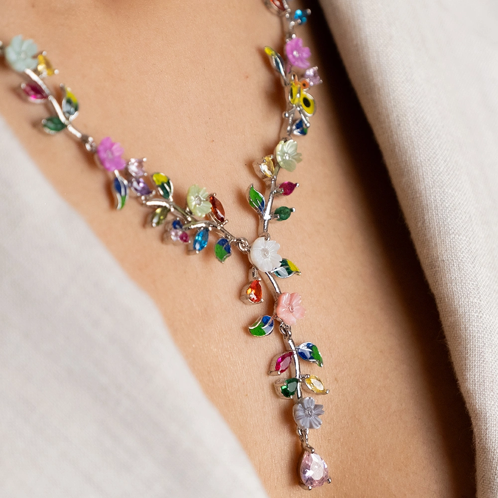 Reegalia Garden Bloom 925 Silver Necklace & Earrings Set