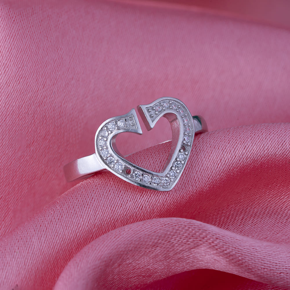 Open Heart Embrace Adjustable Ring in 925 Silver