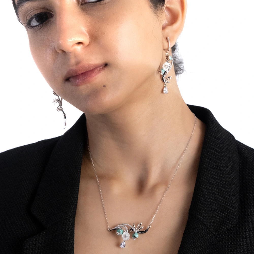 Emerald Bloom Statement Pendent & Earrings Set