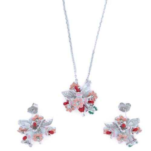 Blossom Garden Set – 925 Silver Chain Pendent & Earrings Set