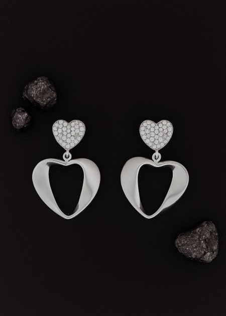 Amore Heart Drop Earrings – 925 Silver with Textured Finish.