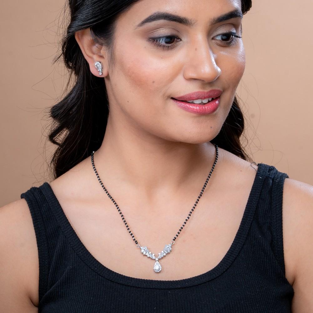 Reegalia Apsara Drop Mangalsutra & Ear Ring Set in 925 Silver.