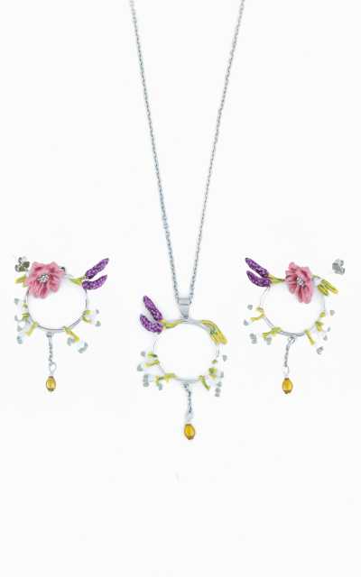 Spring Flight Set – 925 Silver Butterfly & Blossom Necklace and Earrings Set
