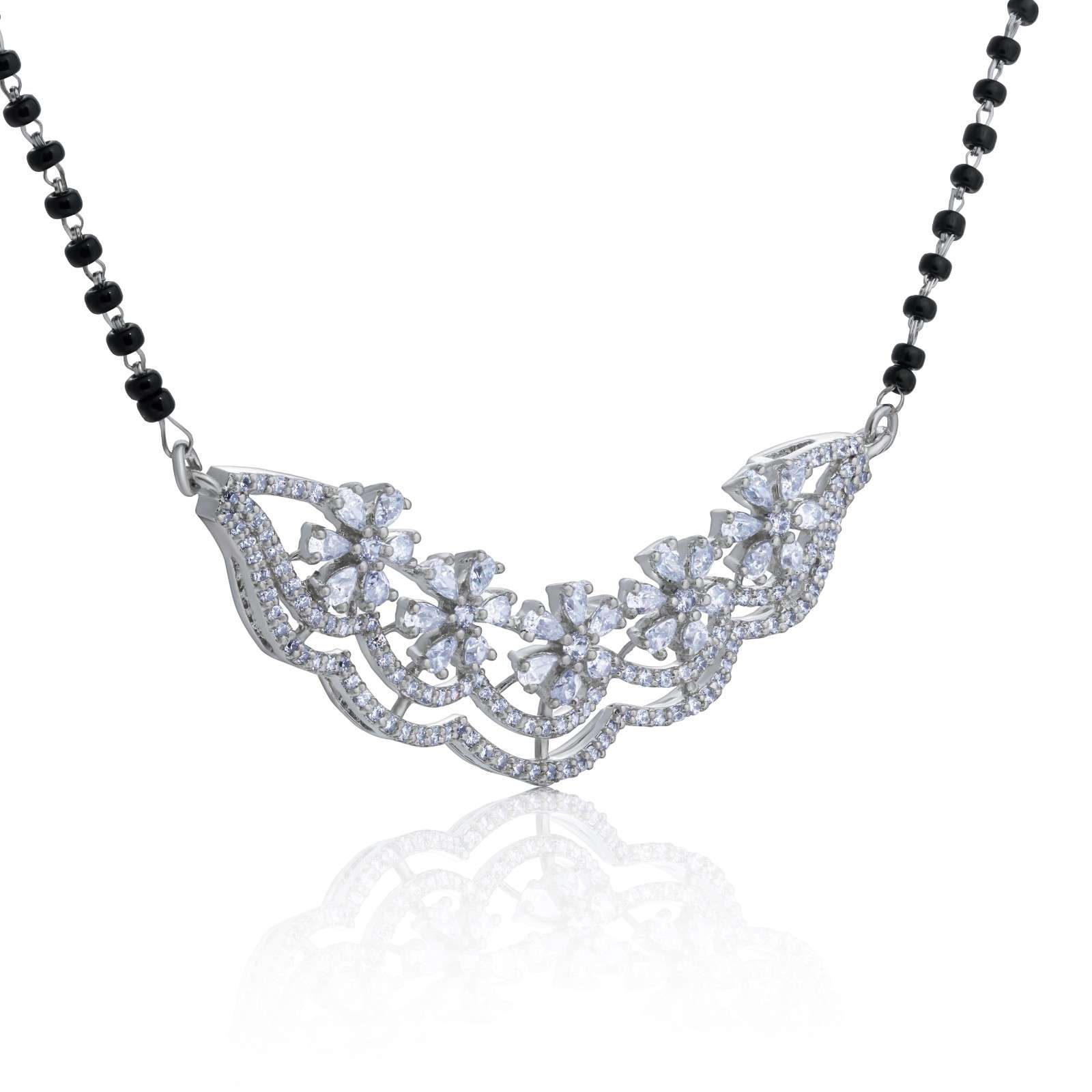 925 Sterling Silver Floral Lace Mangalsutra with Matching Earrings