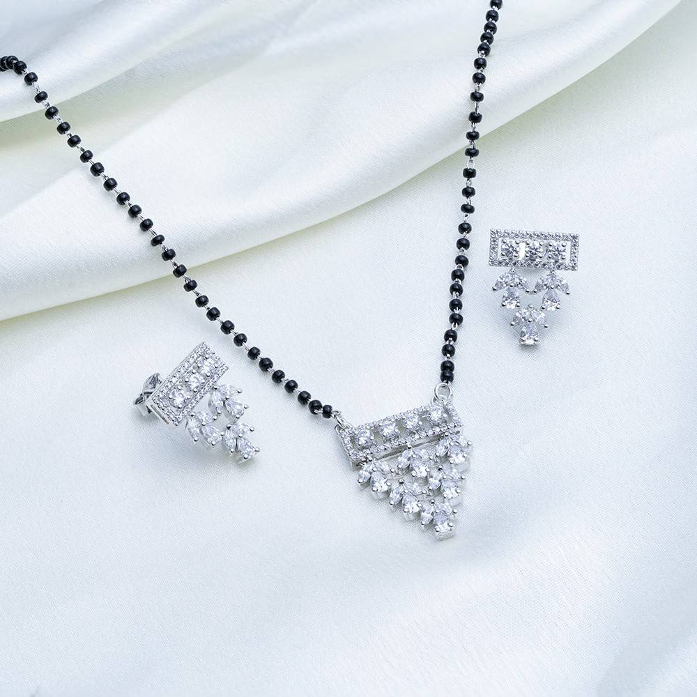 Devika CZ Mangalsutra & Earring Set in 925 Silver.