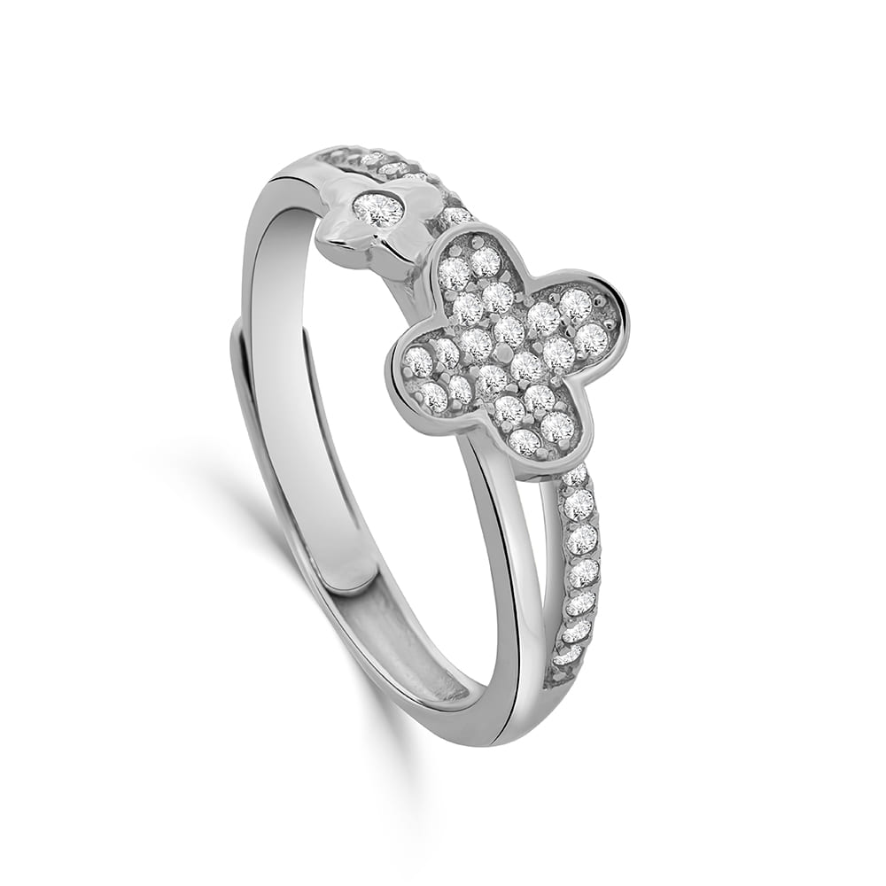 Reegalia Clover Spark Adjustable Ring in 925 Silver