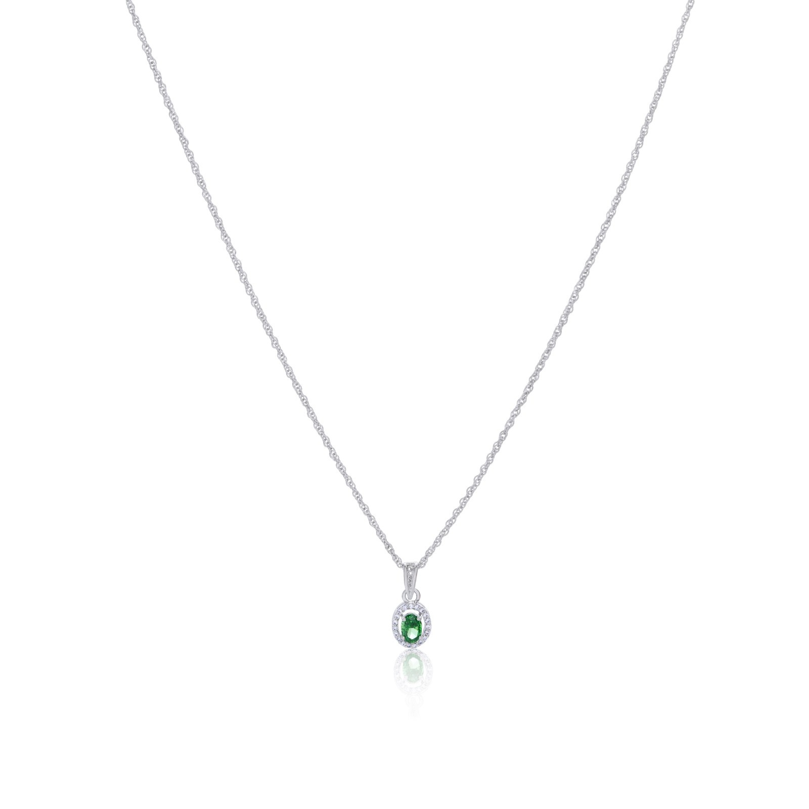 925 Sterling Silver Green Emerald Oval Pendant Set with Earrings