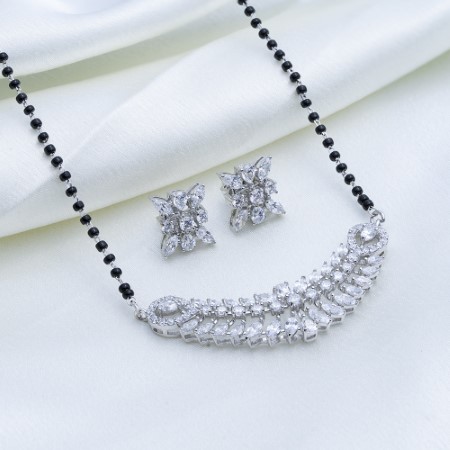 Fern Radiance Mangalsutra & Earrings Set in 925 Silver.