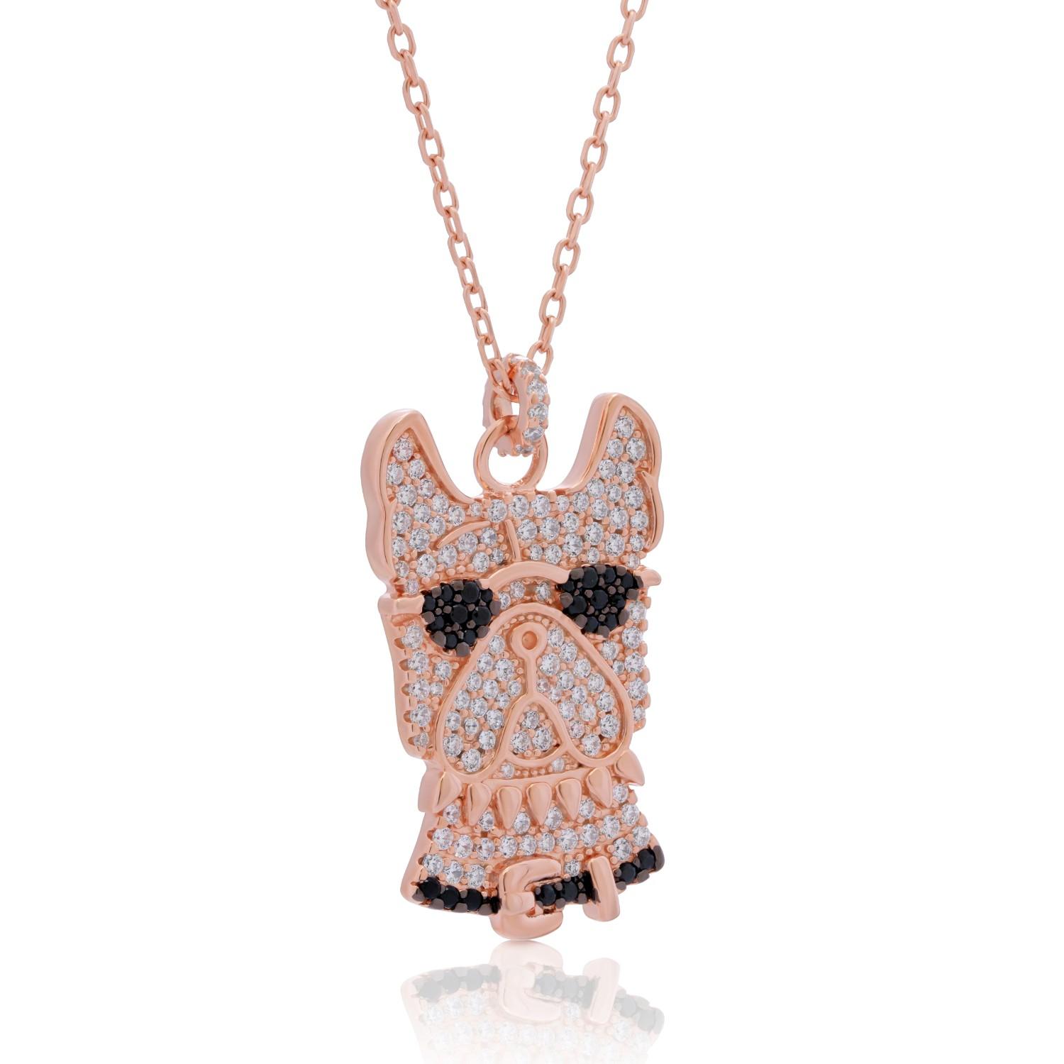 925 Sterling Silver Rose Gold Plated Owl Pendant Necklace with Cubic Zirconia