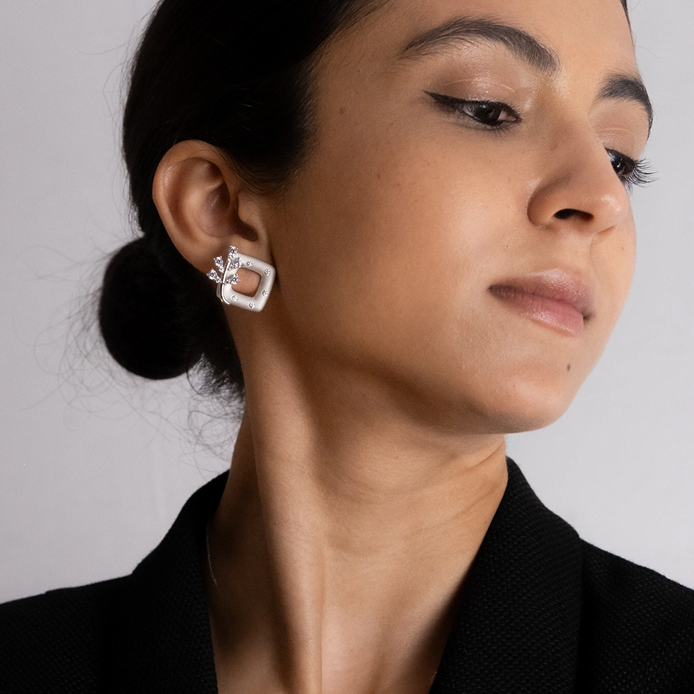 Frosted Leaf Charm Earrings – 925 Silver