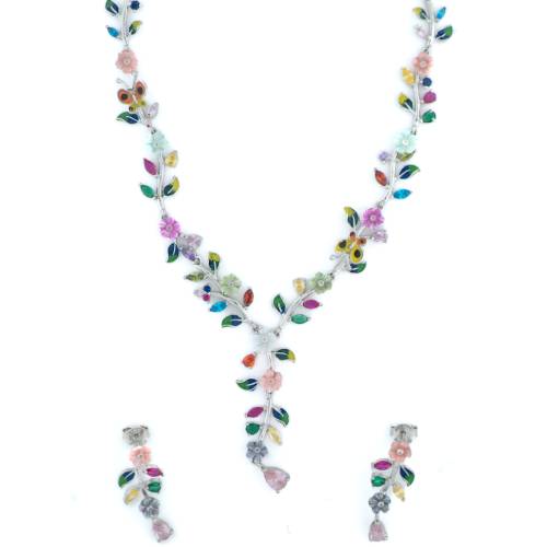 Garden Bloom 925 Silver Necklace & Earrings Set