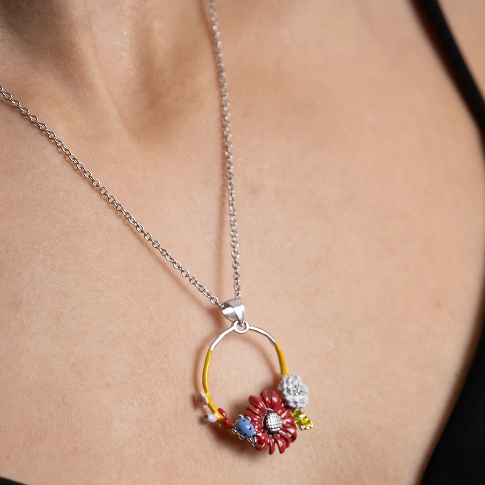 Reegalia Blooming Garden Set – 925 Silver Enamel Floral Necklace & Earrings