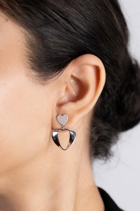 Amore Heart Drop Earrings – 925 Silver with Textured Finish.
