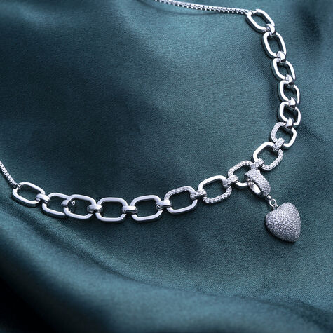 Reegalia Textured Heart Link 925 Silver Bracelet.