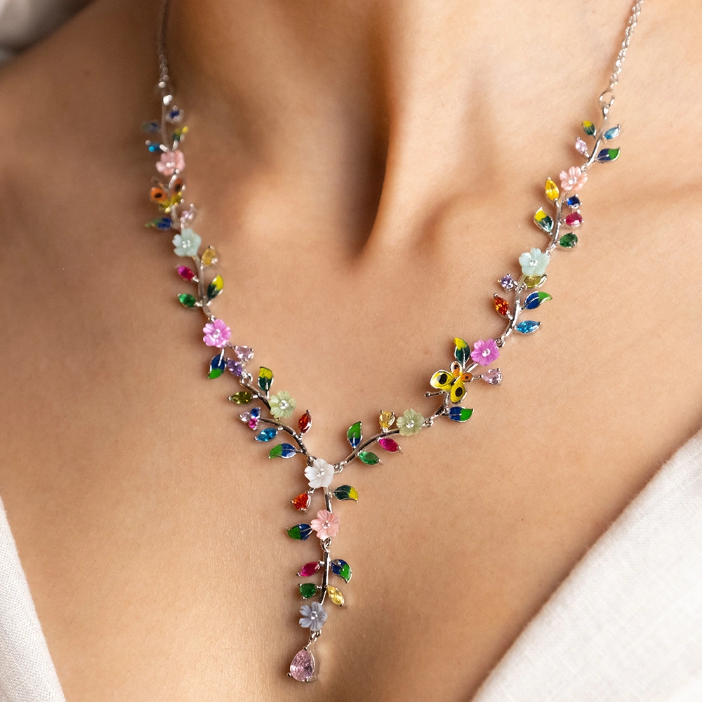 Garden Bloom 925 Silver Necklace & Earrings Set