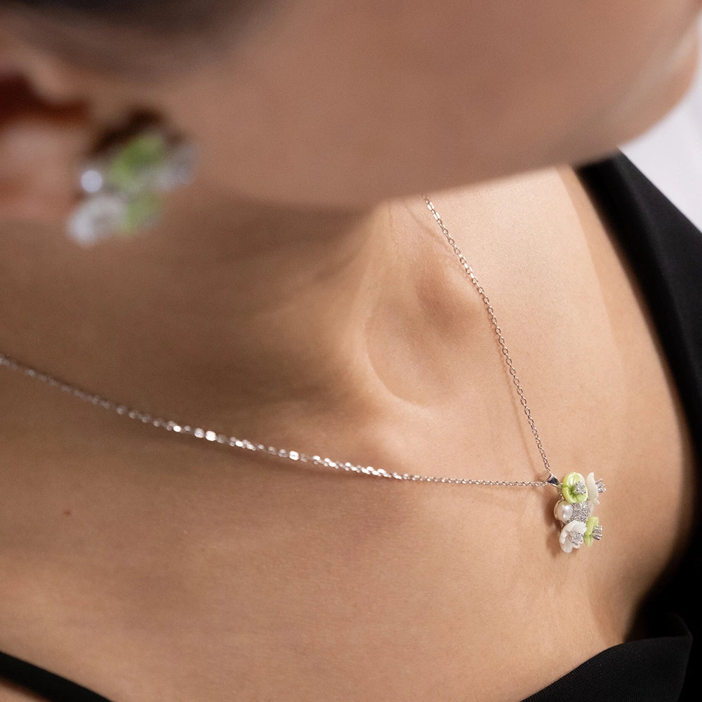 Spring Bloom Set – 925 Silver Necklace & Earrings Set