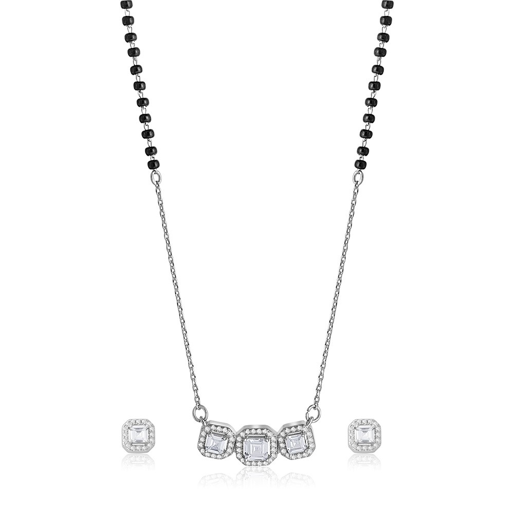 Cube Charm Mangalsutra Bracelet & Stud Earrings Set.