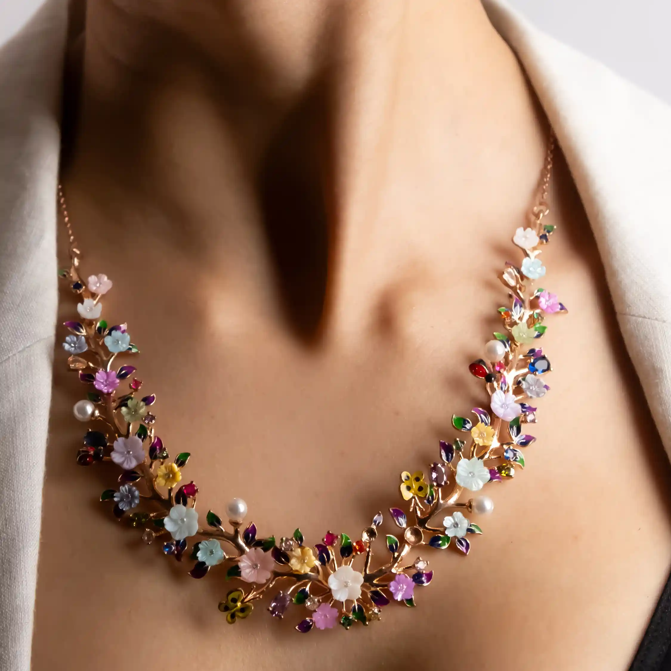 Blooming Harmony 925 Silver Floral Necklace Set