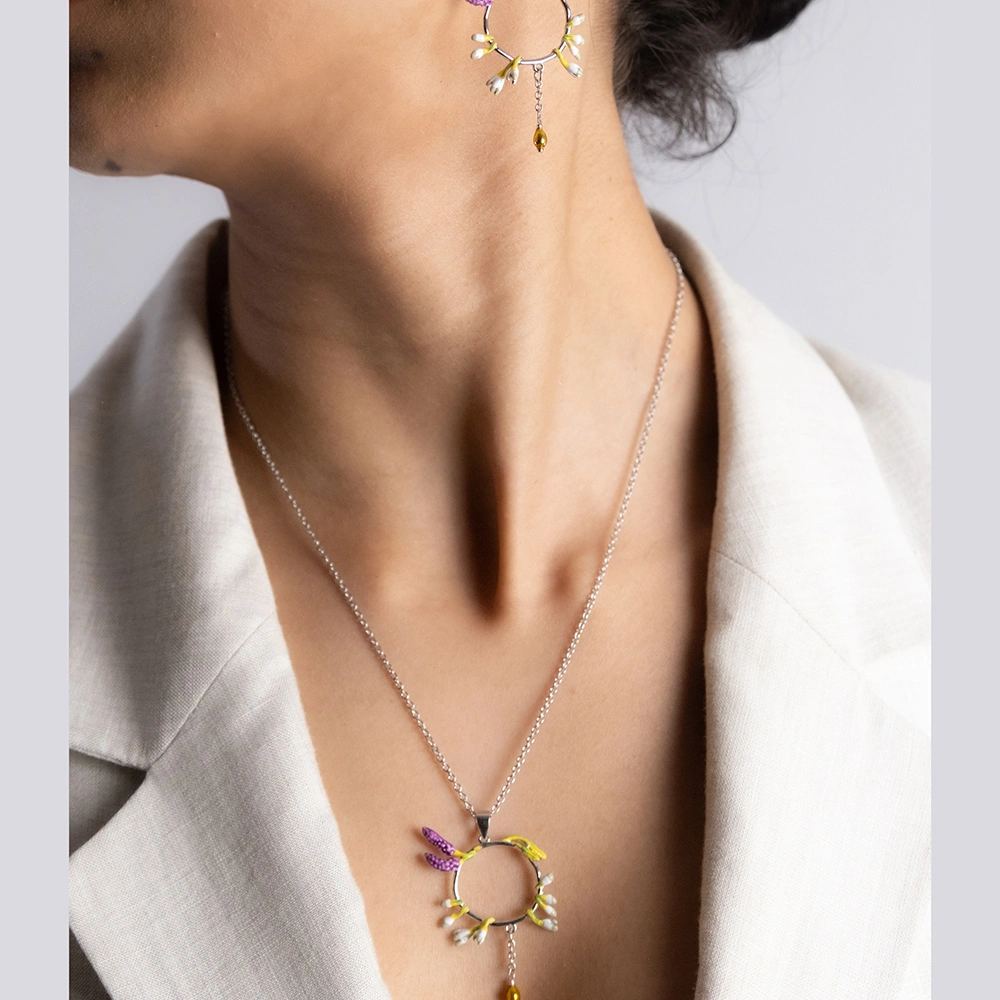 Spring Flight Set – 925 Silver Butterfly & Blossom Necklace and Earrings