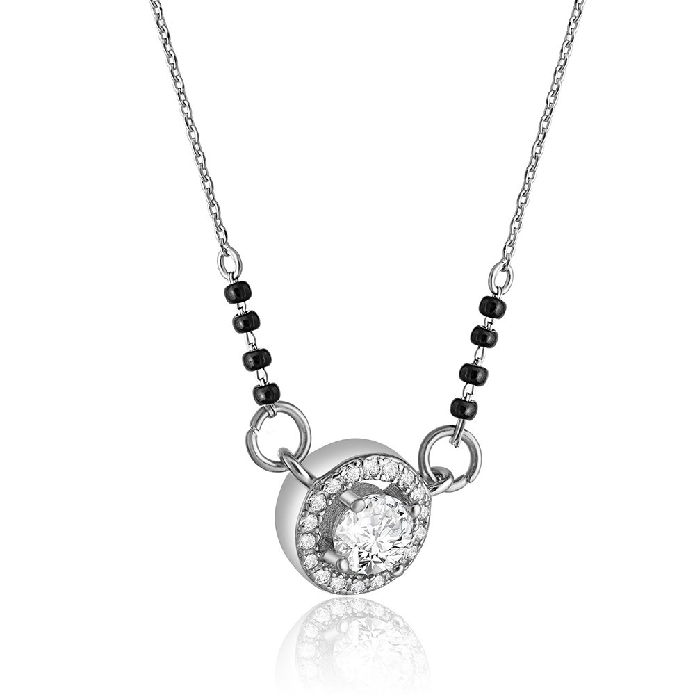 Reegalia Sterling Silver Solitaire Mangalsutra & Earring Set.