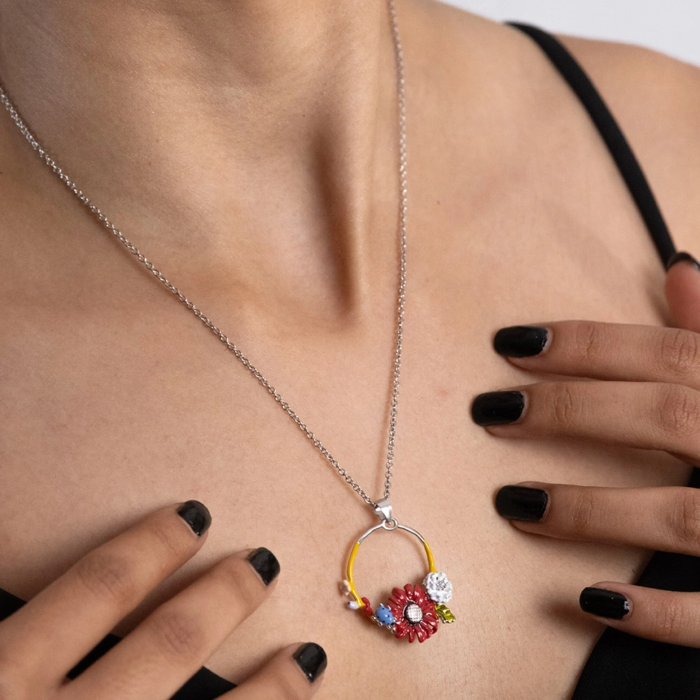 Reegalia Blooming Garden Set – 925 Silver Enamel Floral Necklace & Earrings