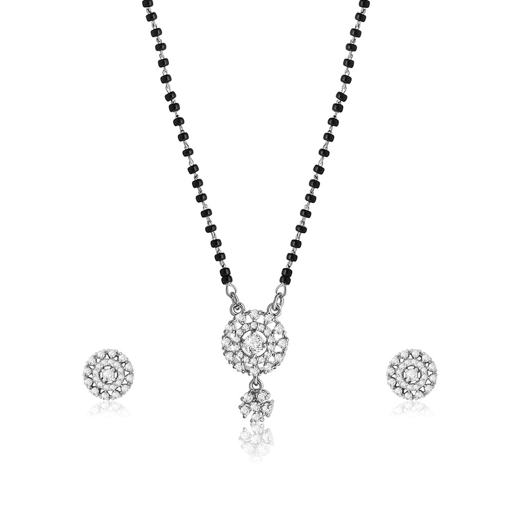 Reegalia Aahana Floral Mangalsutra & Stud Set in 925 Silver.