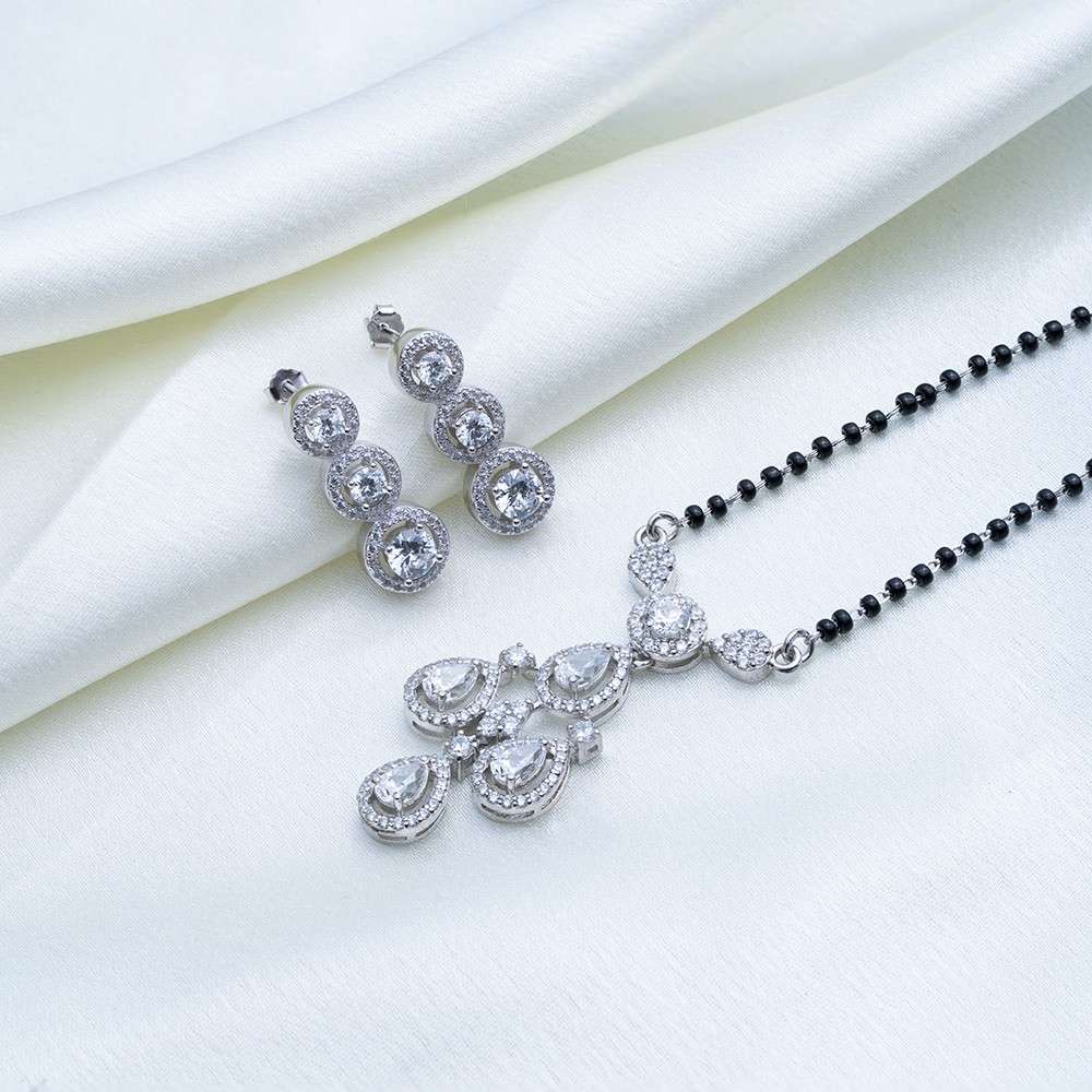 Sparkling Cascade Mangalsutra & Earring Set in 925 Silver.
