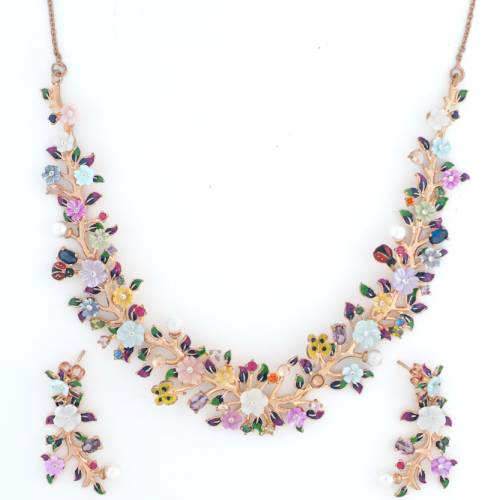 Blooming Harmony 925 Silver Floral Necklace Set
