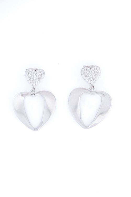 Amore Heart Drop Earrings – 925 Silver with Textured Finish.