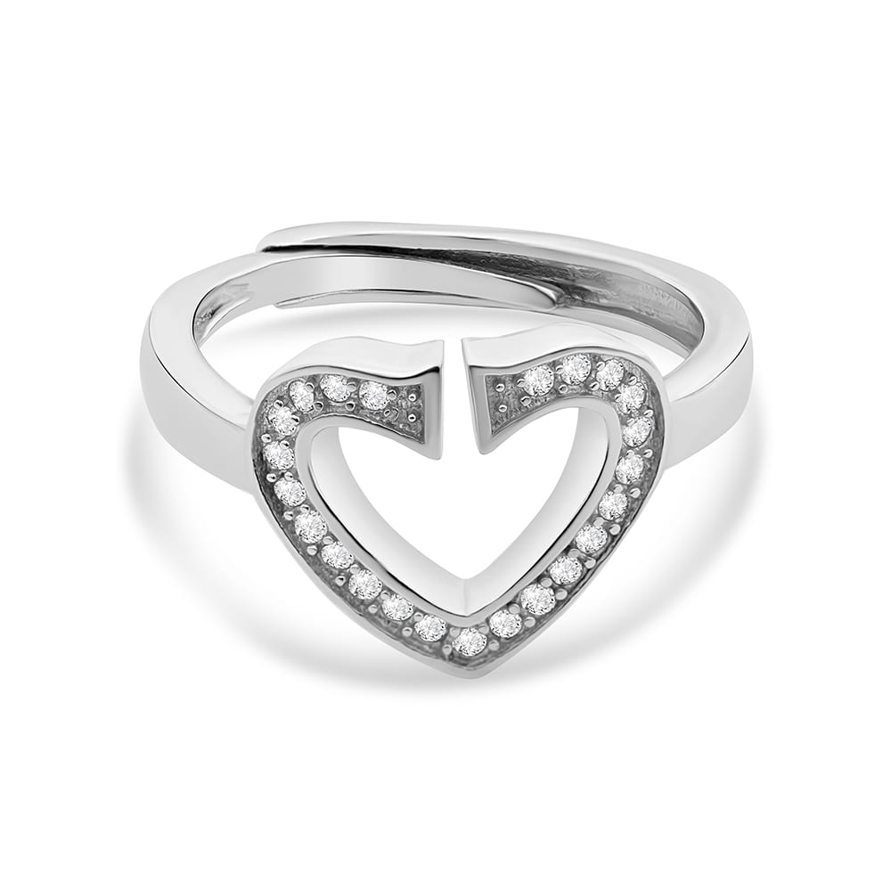 Open Heart Embrace Adjustable Ring in 925 Silver