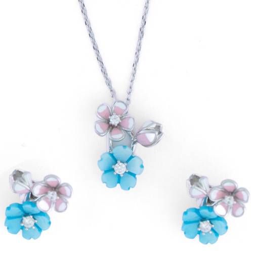 Ocean Bloom Set – 925 Silver Chain Pendent & Earrings