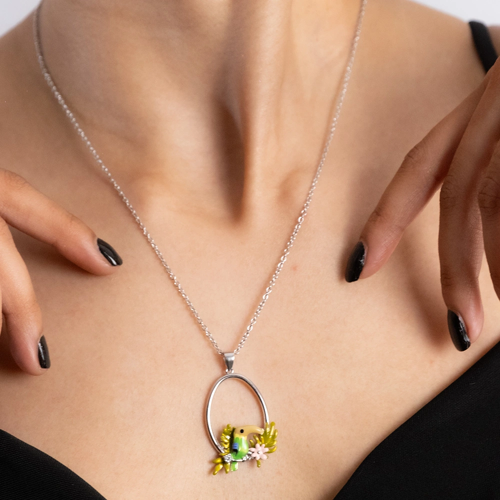 Reegalia Blooming Grace Set – 925 Silver Pendant & Earrings with Hand-Painted Floral Detailing