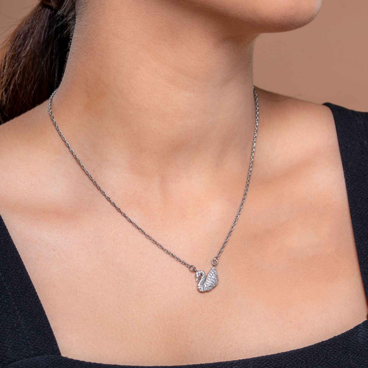 925 Sterling Silver Swan Pendant Set with Earrings