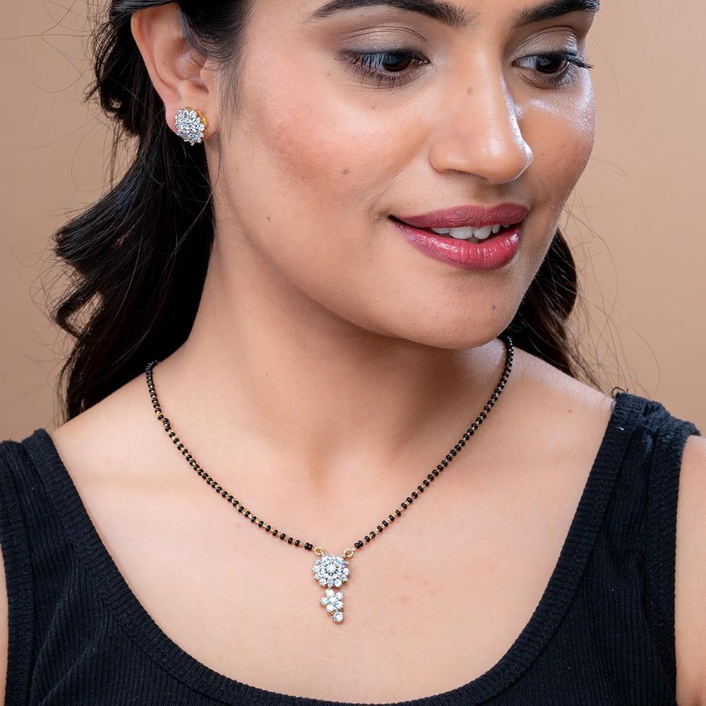 Reegalia 925 Silver Gold-Plated Mangalsutra & Stud Earring Set