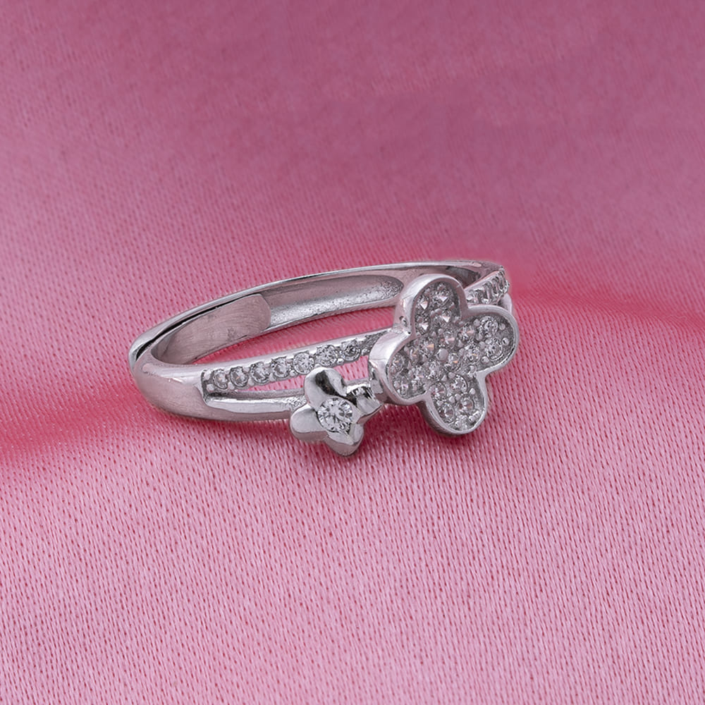 Reegalia Clover Spark Adjustable Ring in 925 Silver