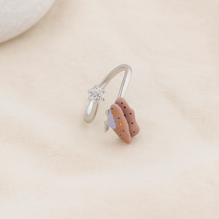 Reegalia Blush Butterfly Ring – 925 Silver with Enamel & CZ