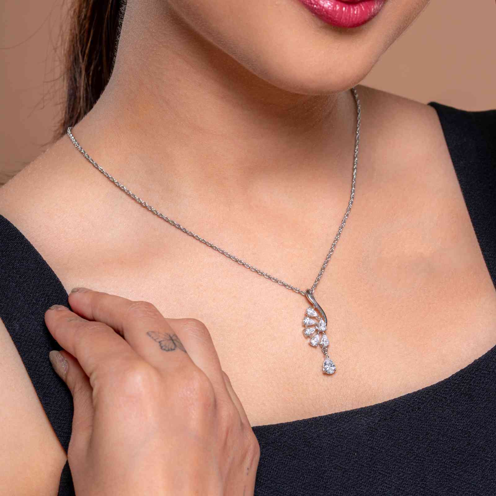 925 Sterling Silver Leaf Drop Pendant Set with Earrings