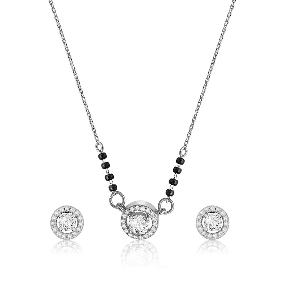 Reegalia Sterling Silver Solitaire Mangalsutra & Earring Set.