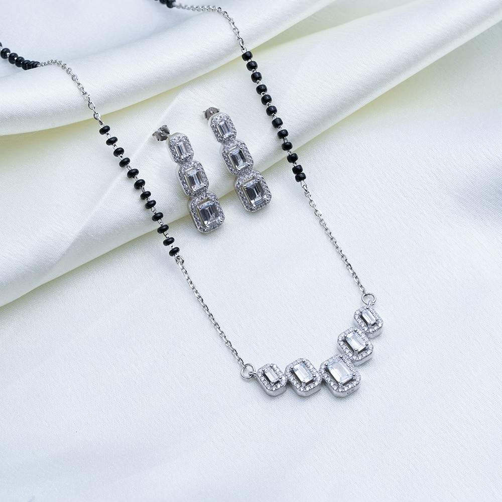Baguette Sparkle Silver Mangalsutra Set.