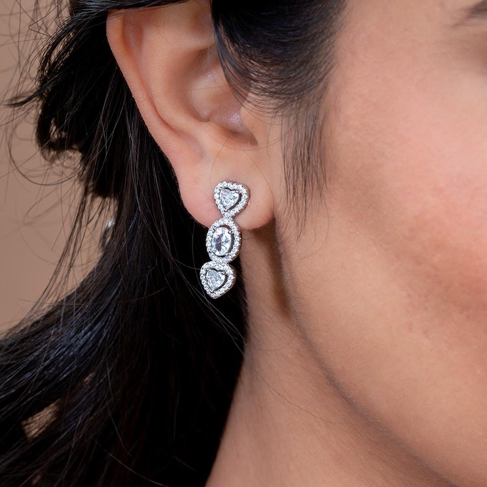 5-Heart CZ Silver Mangalsutra & Earring Set