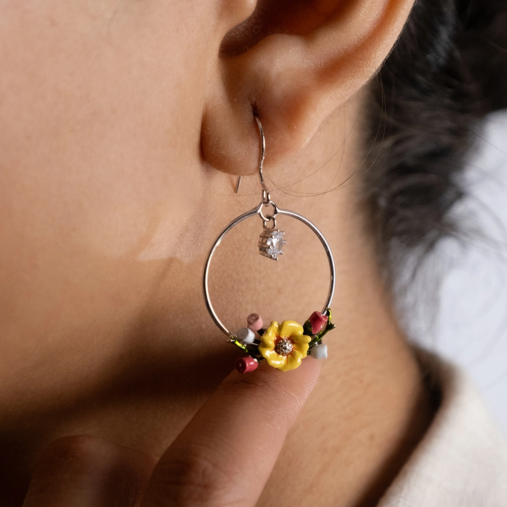 BloomJoy 925 Silver Floral Hoop Earrings